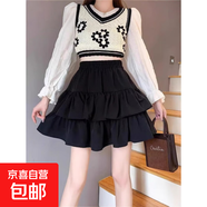 奈加圖黑色蓬蓬蛋糕裙女夏新款高腰顯瘦小個(gè)子防走光短裙 黑色/自帶內襯 S