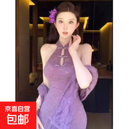 新中式掛脖鏤空露肩蕾絲連衣裙女春夏新款修身顯瘦流蘇披肩兩件套 裙子 L