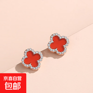 韓版瑪瑙四葉草耳釘女簡約網(wǎng)紅耳環(huán)時尚ins風氣質(zhì)百搭耳飾925純銀 玫瑰金紅瑪瑙耳釘 1.4g