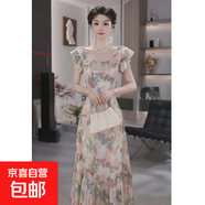 印花連衣裙女2025新款法式復古氣質(zhì)優(yōu)雅名媛修身顯瘦長(cháng)裙子D2018 花色 S 【100斤以下】
