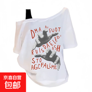 斜肩KT貓短袖t恤女2025新款夏季寬松休閑學(xué)生網(wǎng)紅風(fēng)韓系露肩上衣 白色-斜肩雙手字母 M
