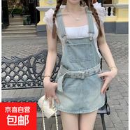 牛仔背帶褲女2025新款夏季褲子闊腿短褲小個(gè)子顯瘦可愛(ài)學(xué)生連體褲 藍色 S