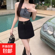 純欲風(fēng)a字裙西裝半身裙女新款夏裝高腰灰色短裙包臀半裙顯瘦裙子 黑色 2XL