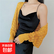 寬松搭配旗袍披肩鏤空薄款外套防曬針織開衫長袖小坎肩女夏季空調(diào) 黃色 135-175CM