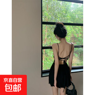 純欲甜辣妹性感露背v領(lǐng)掛脖吊帶連衣裙女赫本風(fēng)小黑裙氣質(zhì)小個(gè)子 黑色 M 【建議100-110斤】