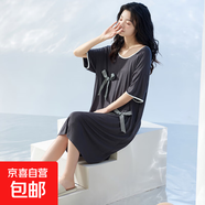 莫代爾女睡裙新款中長(cháng)款短袖睡衣夏季圓領(lǐng)蝴蝶結簡(jiǎn)約家居服可外穿 Q63602 XL 女