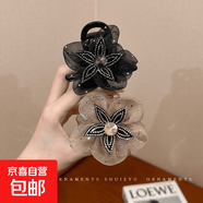 網(wǎng)紗花朵抓夾女2025新款扎馬尾發(fā)夾后腦勺發(fā)卡丸子頭鯊魚(yú)夾子頭飾 黑色+咖色2件