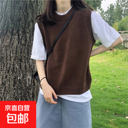 2025新款小背心針織馬甲女套頭韓版圓領(lǐng)毛衣外穿百搭毛線坎肩外搭 1519咖啡 S  【建議80斤-95斤】