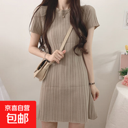 韓系茶歇可甜可鹽奶甜裙子夏2025新款溫柔風(fēng)針織輕熟甜美連衣裙女 駝色 S