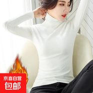 2025秋冬高領(lǐng)薄絨打底衫女長(cháng)袖純色韓版女裝保暖修身顯瘦體恤女WX 白色加絨款 S