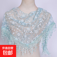 韓版女蕾絲碎花三角巾鏤空透氣包頭紗田園復(fù)古風(fēng)三角披肩防曬頭巾 天藍(lán)色