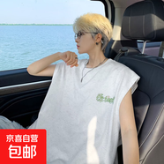 憶克薩美式復古小狗刺繡T恤男女寬松情侶半袖無(wú)袖坎肩體恤上衣 XB22白色 常規 3XL