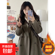 毛呢外套女小個(gè)子2025新款秋冬季感韓系加厚正肩大衣QM 灰咖色【加厚加棉】 S