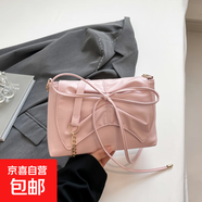 新款 時(shí)尚褶皺蝴蝶結鏈條包 休閑簡(jiǎn)約單肩包 潮流 通勤 斜挎腋下 粉色