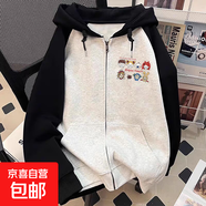 日系軟妹寬松連帽衛(wèi)衣女2025秋冬季新款小個子拼色插肩長外套上衣 黑色春秋款（雙層面料300克） M 建議95-110斤