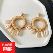 波西米亞水滴羽毛米珠流蘇耳環(huán)小眾情人節(jié)禮物耳墜輕奢民族風(fēng)耳飾 42#鋼針-金色-咖色-白色