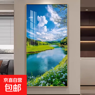 綠色大樹流水田園風(fēng)景玄關(guān)裝飾畫藍(lán)天白云走廊過道樓梯掛畫豎式畫 秀麗風(fēng)景-3 100*200cm高檔水晶亮面 鋁合金金框