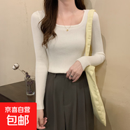 方領(lǐng)修身長(cháng)袖打底衫2025秋季新款韓版低領(lǐng)內搭毛衣女針織上衣QM 杏色 均碼