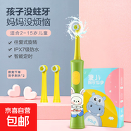 和美 兒童旋轉(zhuǎn)式電動(dòng)牙刷 3-6-15歲防水軟毛寶寶充電式智能震動(dòng)往復(fù)式牙刷清潔防蛀牙兒童禮物 綠色2刷頭兔寶寶款