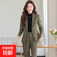 高端小個子西裝套裝女2025新款秋冬氣質(zhì)職業(yè)裝休閑西服高級感正裝 軍綠色（單件外套） 2XL (建議118-128斤左右)