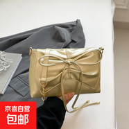新款 時(shí)尚褶皺蝴蝶結(jié)鏈條包 休閑簡約單肩包 潮流 通勤 斜挎腋下 金色