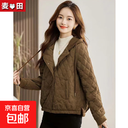 夾棉輕薄棉衣女小香風(fēng)外套秋冬新款氣質(zhì)休閑減齡連帽棉服上衣棉襖 咖啡色 2XL 121-135斤