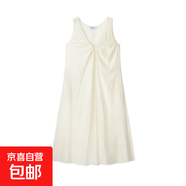 氣質V領扭結套頭背心裙女夏新款寬松法式度假風連衣裙 杏色 L 【建議110-120斤】