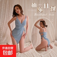 俏皮可愛純欲性感妹妹水嫩少婦系列高開叉包臀顯瘦系帶吊帶裙 深V法式露腰抽褶高開叉包臀系帶綁帶吊帶裙682 均碼