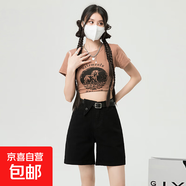 延芮美式牛仔短褲女夏季小個(gè)子高腰寬松顯瘦辣妹a字熱褲外穿五分 HS8216--DTKN229 XS