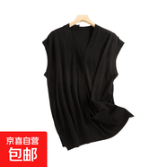 2025夏季新款開衫女V領(lǐng)無袖寬松純色外套馬甲背心女 黑色 L