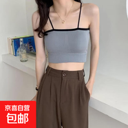 內衣女學(xué)生韓版撞色美背裹胸聚攏防走光運動(dòng)少女打底背心吊帶內搭 【藍色】*帶胸墊/1件 L  【110-125斤】