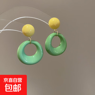銀針亞克力圓形耳環(huán)春夏多巴胺百搭耳釘女清新甜美耳飾小眾高級感 銀針-綠色