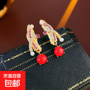 銀針不規(guī)則珍珠復古耳環(huán)小眾設計感法式耳釘耳墜時尚氣質(zhì)耳飾批發(fā) 97#銀針-金色-紅色（真金電鍍）