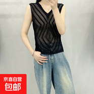 法式復古白色鏤空針織衫女夏季新款小眾寬松顯瘦無(wú)袖背心吊帶上衣 黑色 輕薄 M 160-165 體重50-55