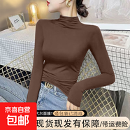 歐洲站2025新款半高領(lǐng)打底衫女秋冬修身顯瘦加絨內搭保暖長(cháng)袖t恤 D56-咖啡色 S 建議75-85