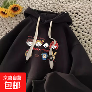 連帽衛(wèi)衣女2025秋冬季新款寬松百搭外套學(xué)生卡通印花上衣套頭衛(wèi)衣 黑色冬季加絨（雙層面料400克） S 建議80-95斤