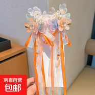 兒童古風(fēng)發(fā)夾可愛蝴蝶花朵公主古裝甜美發(fā)夾超仙漢服飄帶編 惜曦橘-1對(duì)