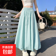 藍色花苞蓬蓬裙女夏季薄款2025新款韓版高腰顯瘦冰絲燈籠半身裙子 藍色 XL