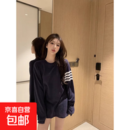 慵懶風(fēng)寬松長(cháng)袖t恤打底衫衣服薄款女夏防曬條紋穿搭長(cháng)款罩衫CYD 黑色 均碼