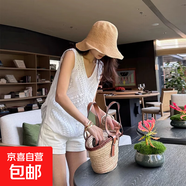 法式復古白色鏤空針織衫女夏季新款小眾寬松顯瘦無(wú)袖背心吊帶上衣 白色 輕薄 M 160-165 體重50-55