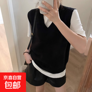 2025春秋款疊穿新款寬松復古針織毛衣馬甲女背心韓版百搭外穿外套 2208黑色 M  【建議96斤-110斤】