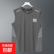 夏季背心男速干無(wú)袖T恤冰絲涼感運動(dòng)上衣寬松跑步短袖訓練健身服 回形灰【斜紋蝴網(wǎng)背心】 5XL 建議180-200斤