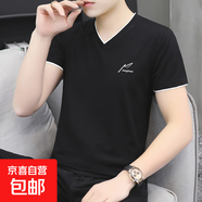 奧戴爾純棉短袖t恤男2025夏季新款V領(lǐng)薄款韓版半袖體恤潮流百搭WF QY659黑色 純棉T恤 XL 建議125-140斤