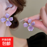 銀針布藝花朵耳環(huán)海邊度假風(fēng)時(shí)尚百搭耳釘個(gè)性氣質(zhì)耳飾送女友禮物 1#銀針-金色-紫色