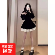 黑色撞色絲絨連衣裙女2025冬季新款法式赫本風(fēng)圣誕收腰顯瘦裙子 黑色 L 【建議110-120斤】