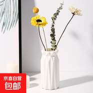 北歐塑料花瓶家居插花假花客廳現代創(chuàng  )意簡(jiǎn)約小干花白色裝飾品擺件 D款奶白色