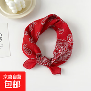 全棉絲巾小方巾女士春季新款歐美頭巾百搭腰果印花棉麻圍巾 QM5801-腰果紅 58*58cm