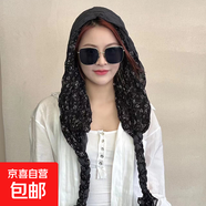時(shí)尚百搭碎花手工編織辮子圍巾女生甜美清新包頭巾青春可愛(ài)長(cháng)絲巾 小玉蘭黑 150CM
