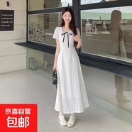 法式溫柔風(fēng)花邊娃娃領(lǐng)短袖連衣裙2025夏季新款收腰顯瘦氣質(zhì)短裙女 白色長裙 L 【建議110-120斤】