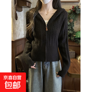 miu系麻花連帽加厚拉鏈毛衣開(kāi)衫外套女高級(jí)感軟糯針織衫上衣HU79 黑色 XL